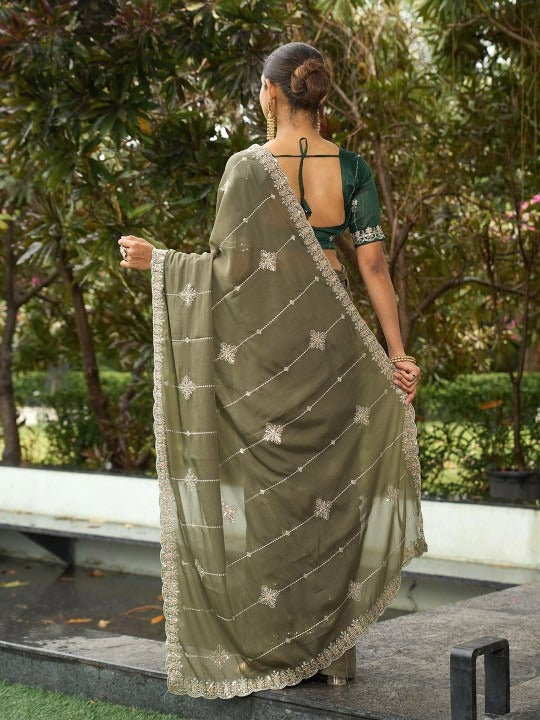 Subtle Sage Green Party Wear Saree