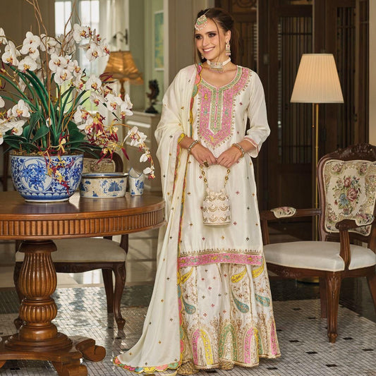 Ivory Silk Sharara Suit Set