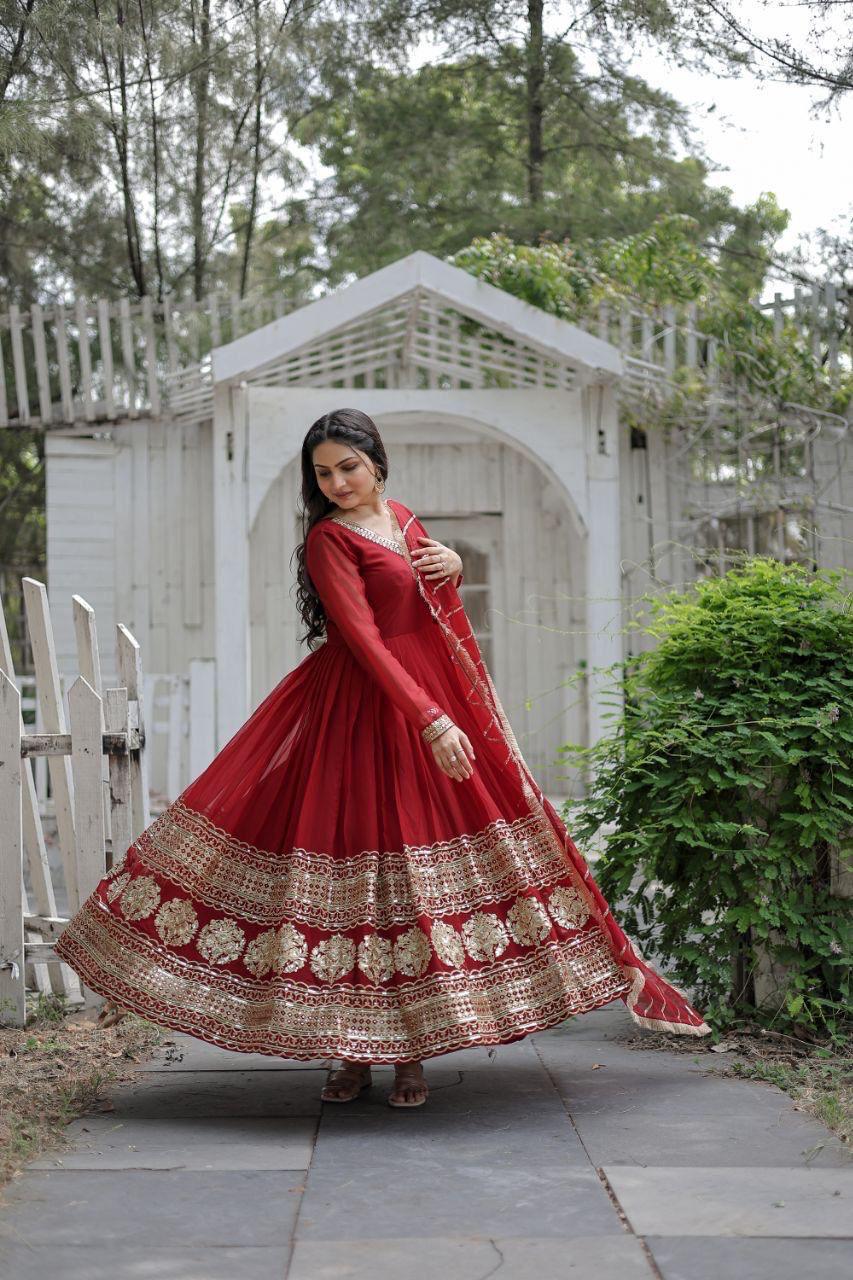 Festive Oxblood Red Anarkali Gown