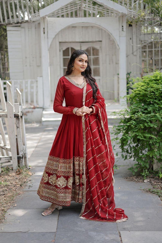 Festive Oxblood Red Anarkali Gown