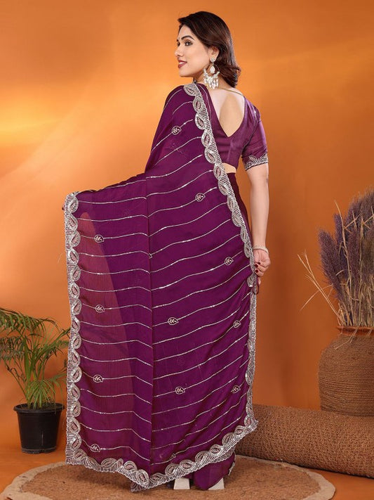 Bollywood Style Silk Blend Saree in Wine Color