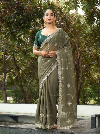 Subtle Sage Green Party Wear Saree