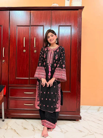 Contemporary Black Kurti with Bell Sleeves and Tulip Shalwar