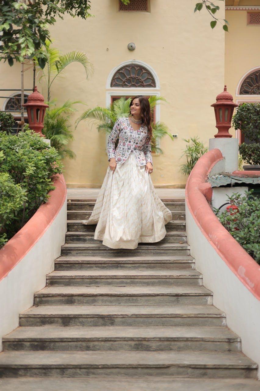 Contemporary Indo-Western Ivory Lehenga Choli
