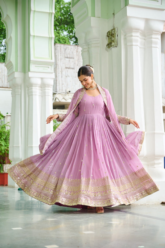Regal Lavender Georgette Anarkali Gown