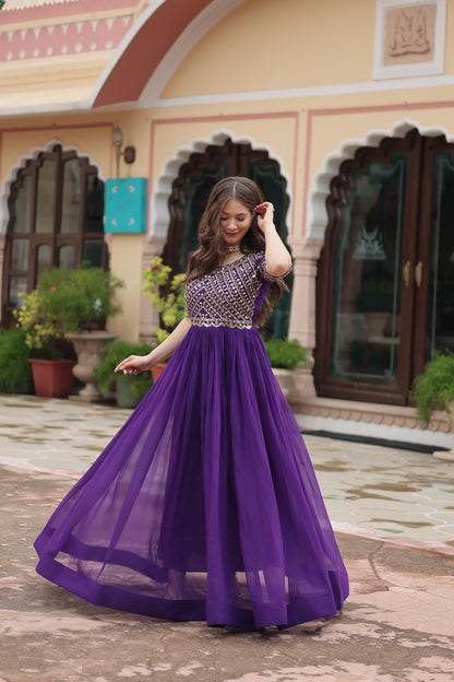 Royal Purple Designer Sequin Bodice Anarkali Gown