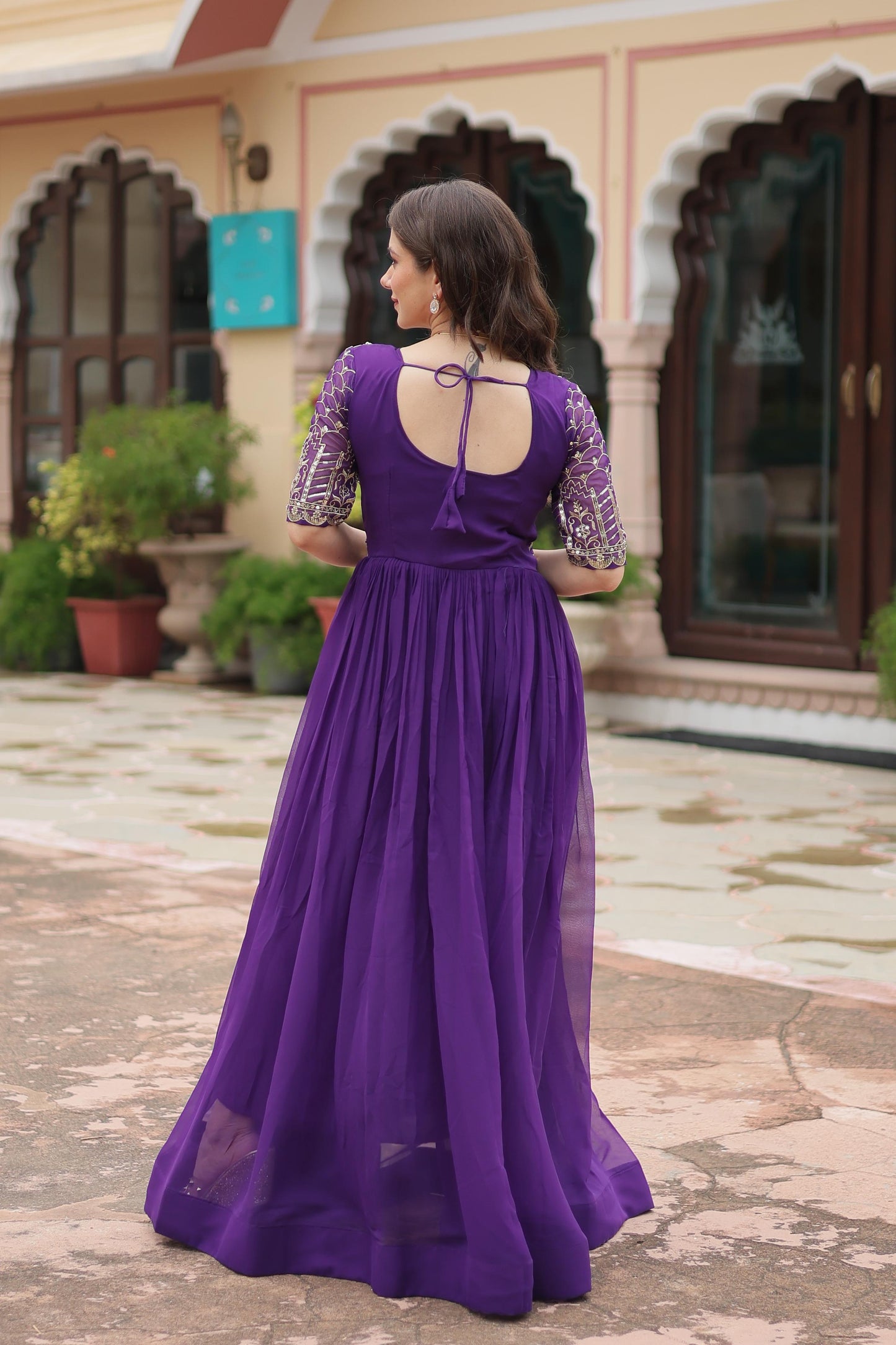 Royal Purple Designer Sequin Bodice Anarkali Gown