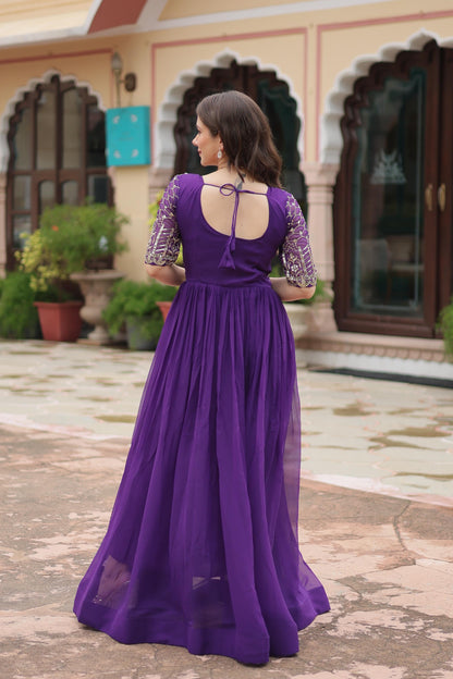 Royal Purple Designer Sequin Bodice Anarkali Gown