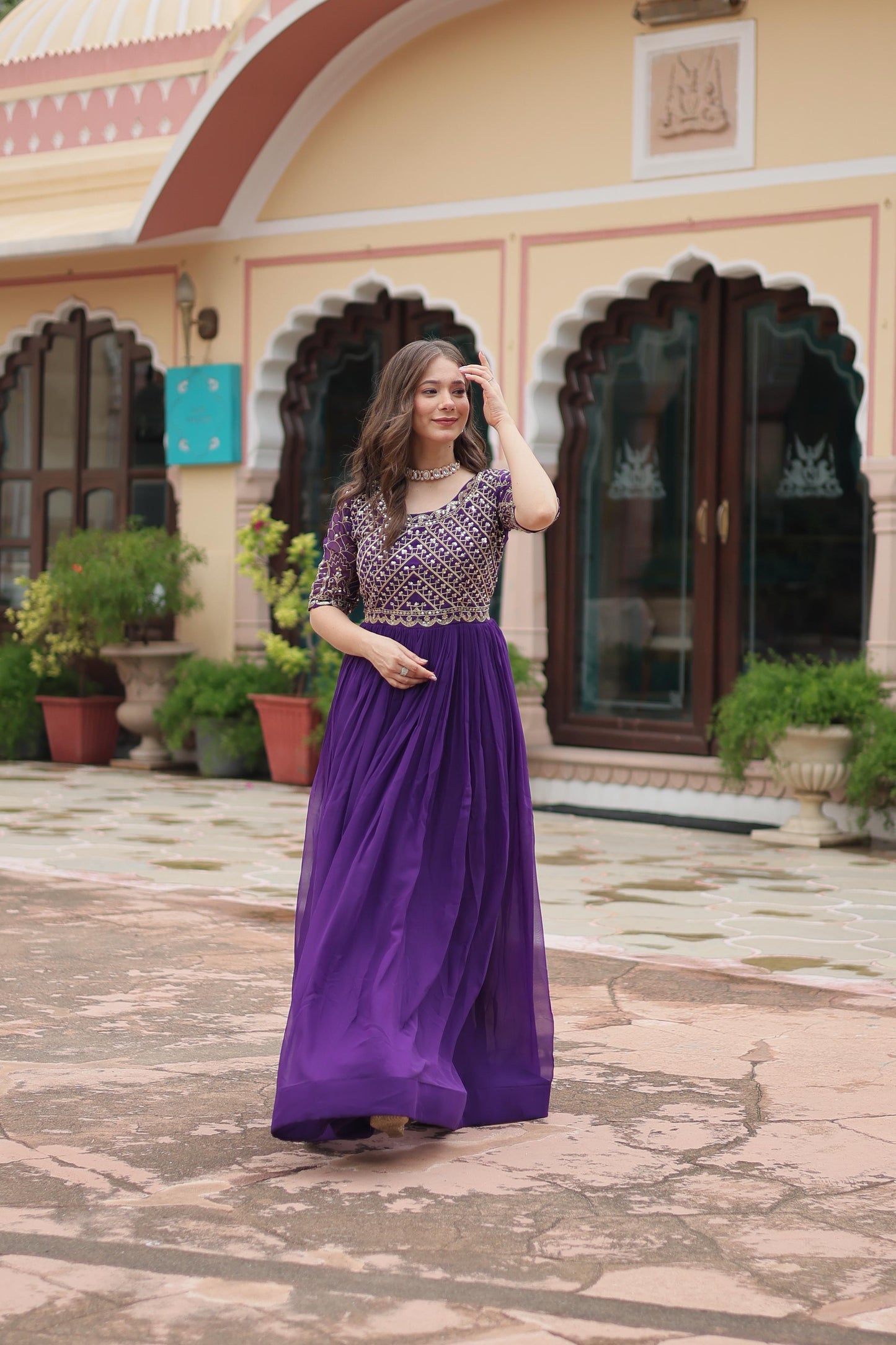 Royal Purple Designer Sequin Bodice Anarkali Gown