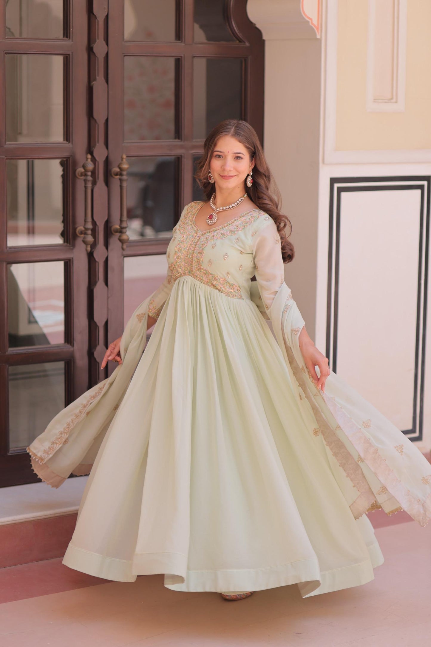 Mint Green Anarkali Dress for Wedding Sangeet