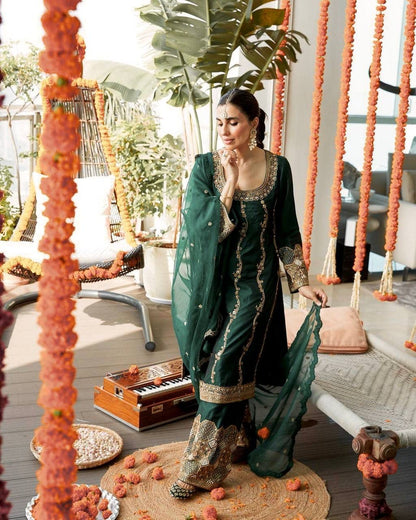 Royal Green Embroidered Georgette Suit Set