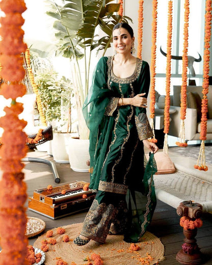 Royal Green Embroidered Georgette Suit Set
