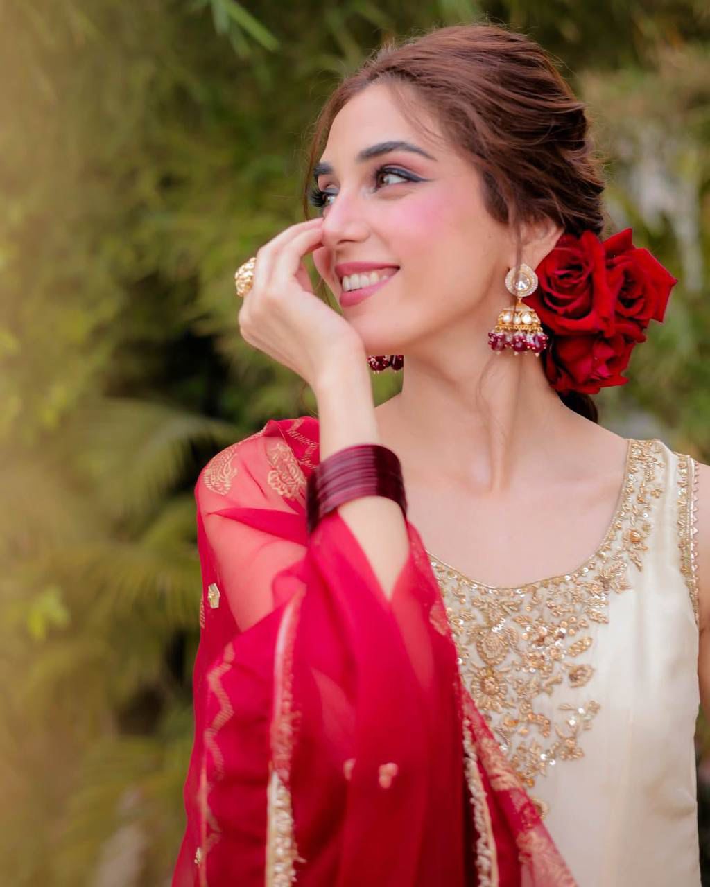 Traditional Ivory Sharara Suit with Embroidered Red Dupatta