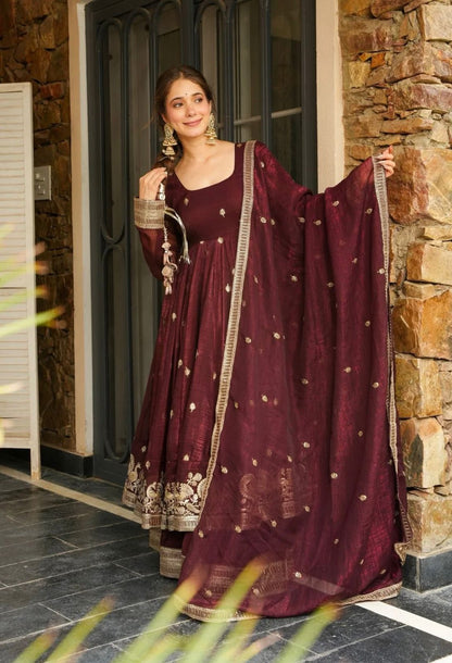 Traditional Maroon Silk Anarkali Outfit