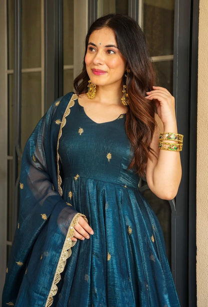 Luxury Teal Silk Anarkali Outfit