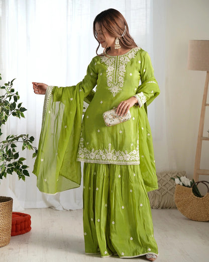Elegant Lime Green Sharara Suit Perfect for Mehendi