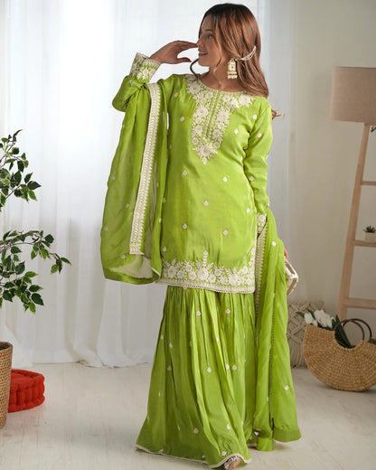 Elegant Lime Green Sharara Suit Perfect for Mehendi