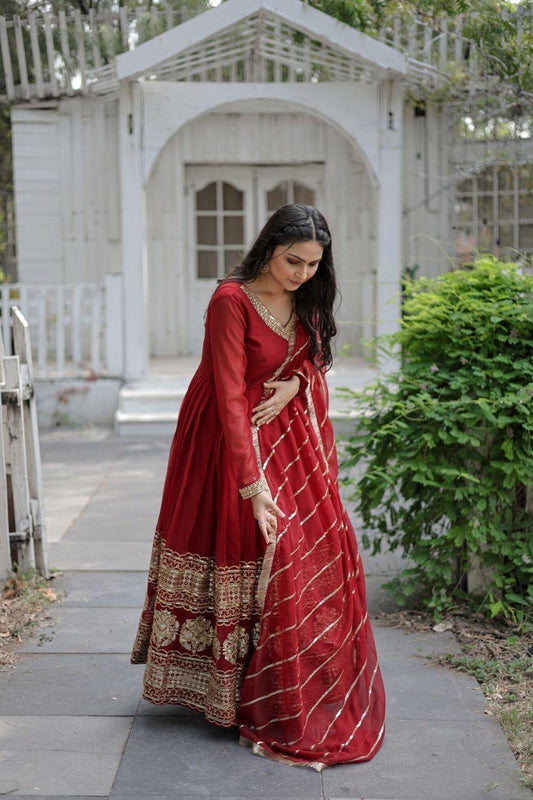 Festive Oxblood Red Anarkali Gown