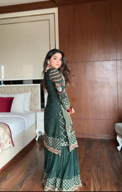 Festive Dark Green Georgette Sharara Set