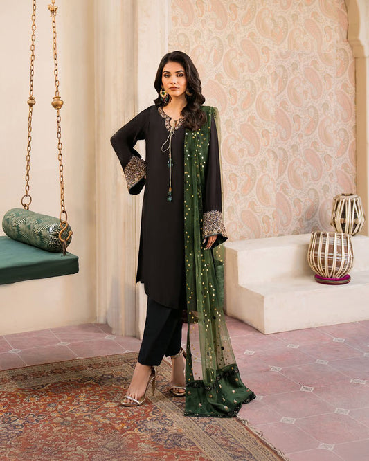 Elegant Black Kurta Set with Designer Bell Sleeves
