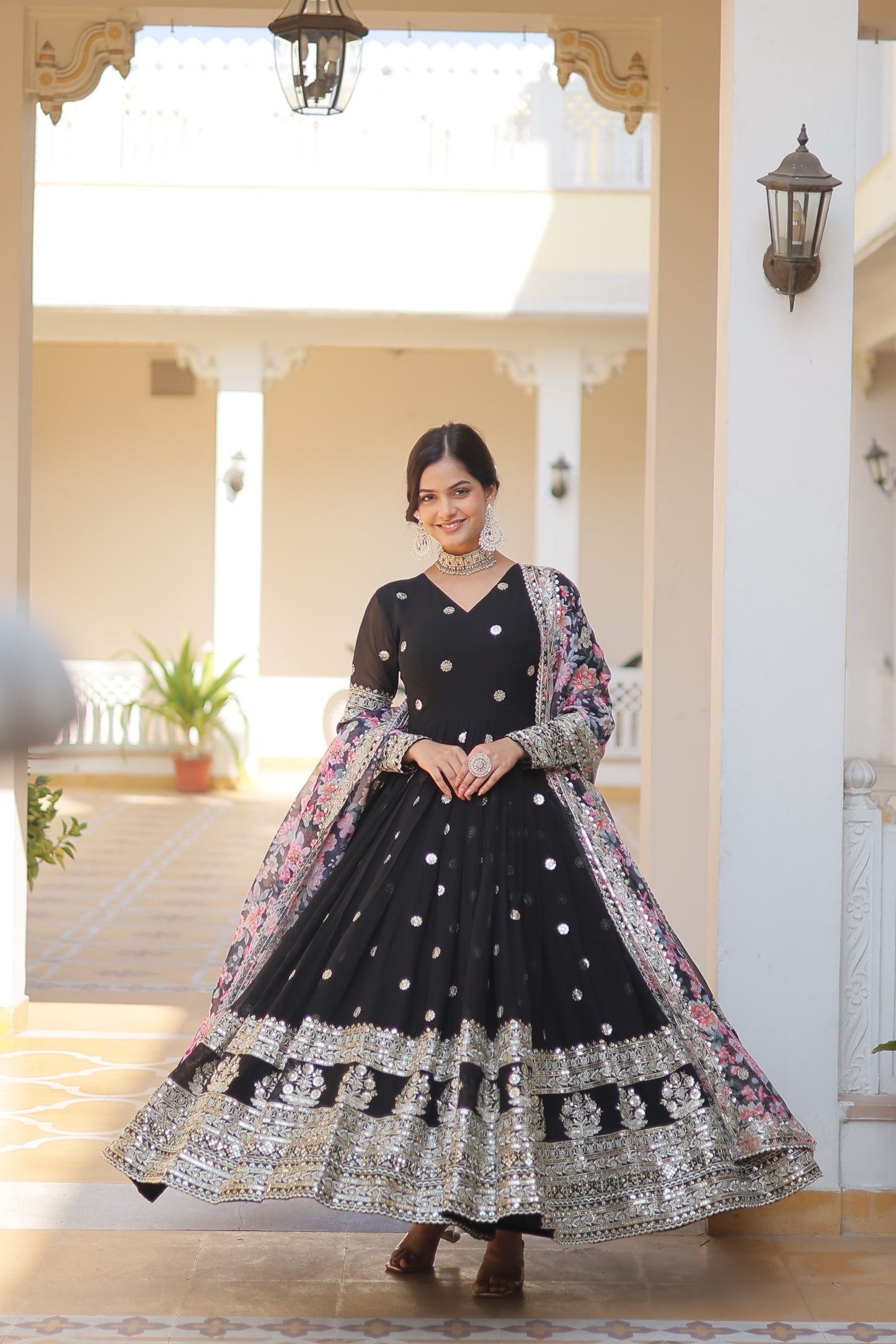 Regal Black Georgette Anarkali Gown