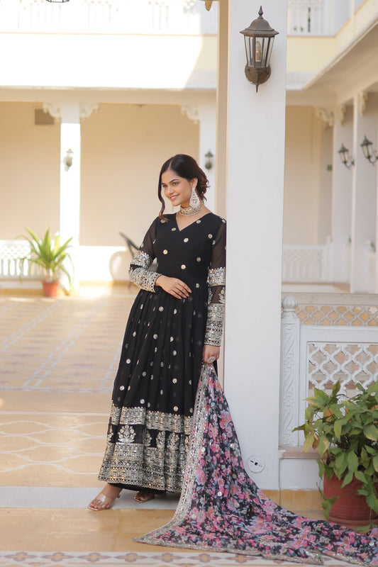 Regal Black Georgette Anarkali Gown