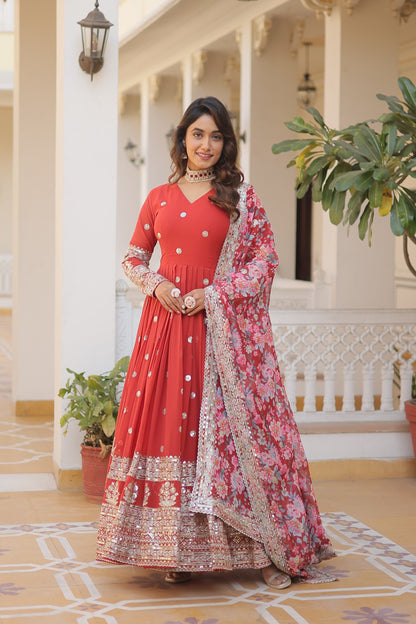 Crimson Red Designer Anarkali Gown for Wedding