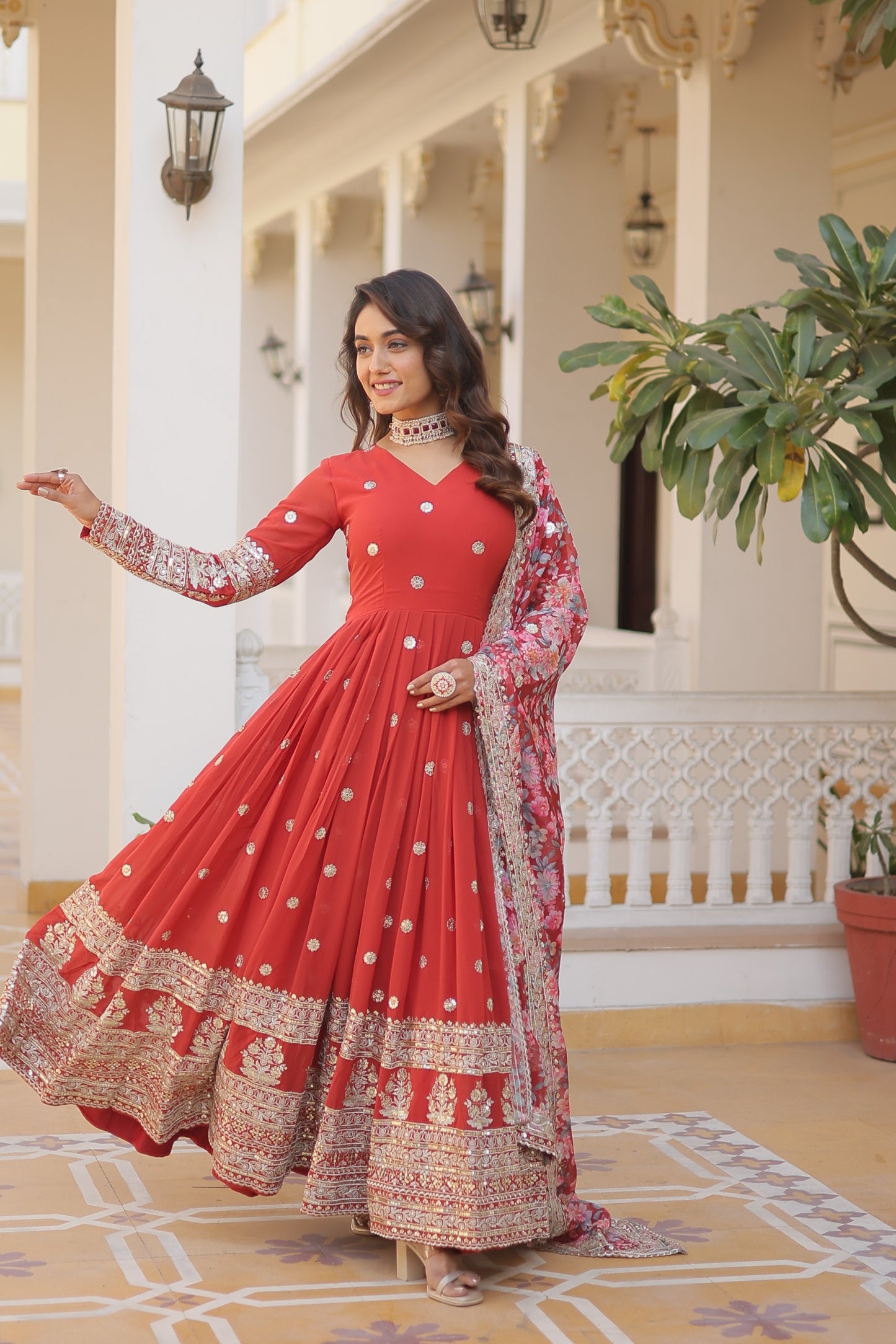 Crimson Red Designer Anarkali Gown for Wedding