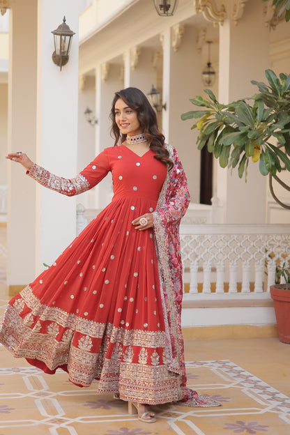 Crimson Red Designer Anarkali Gown for Wedding